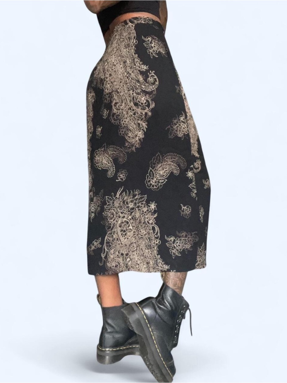 Vintage 90s Flowy Skirt Black Paisley Alt Whimsigoth Fairy Skirt Size 8
